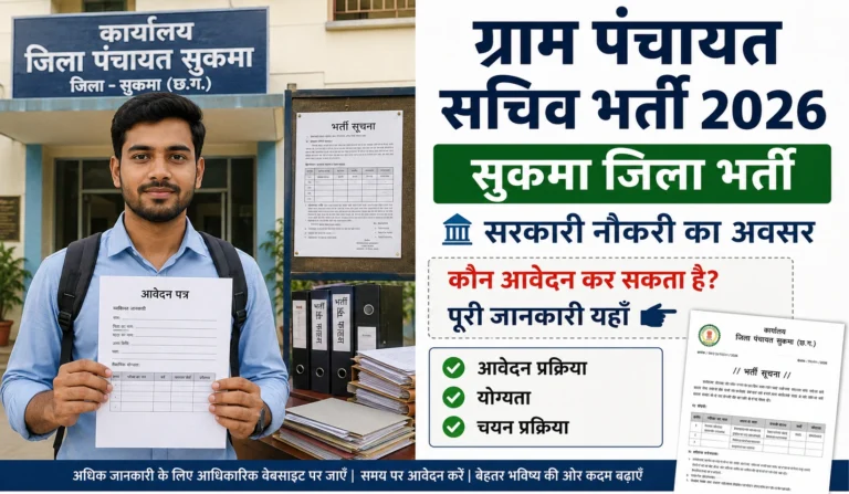 Sukma Gram Panchayat Sachiv Bharti 2026: सुकमा ग्राम पंचायत सचिव भर्ती के 22 पदों पर बंपर वैकेंसी, यहाँ देखें पूरी जानकारी