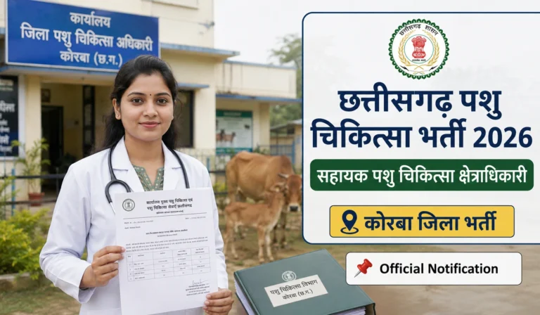 Korba Veterinary Recruitment 2026: सहायक पशु चिकित्सा क्षेत्राधिकारी के पदों पर संविदा भर्ती, यहाँ देखें पूरी जानकारी