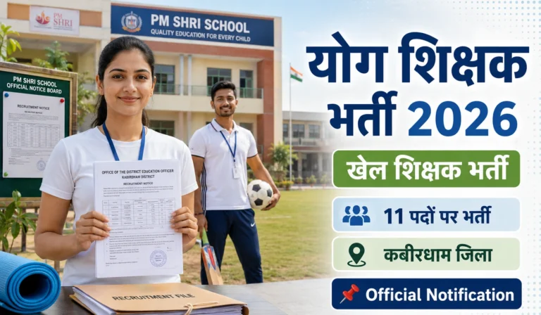 Kabirdham Yoga Teacher Recruitment 2026: 11 पदों पर खेल शिक्षक और योग प्रशिक्षक की सीधी भर्ती, यहाँ देखें पूरी जानकारी