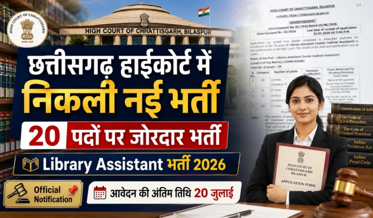 Chhattisgarh High Court Library Assistant Recruitment 2026: 20 पदों के लिए बंपर भर्ती, सिलेबस, योग्यता और आवेदन प्रक्रिया