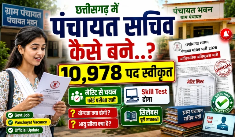 CG Gram Panchayat Sachiv Vacancy 2026: छत्तीसगढ़ ग्राम पंचायत सचिव भर्ती 2026 संपूर्ण जानकारी, योग्यता, सिलेबस और चयन प्रक्रिया