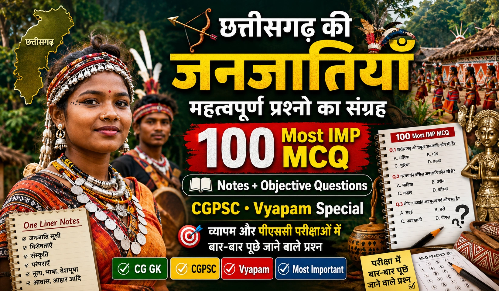 Chhattisgarh Ki Janjatiya: 100 Most IMP MCQ & Notes | CGPSC & Vyapam Special